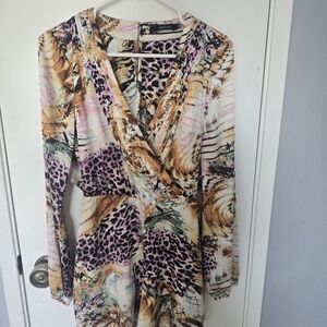 Ark & Co Multicolor Printed Wrap Jumpsuit in Pink, Tan & Brown